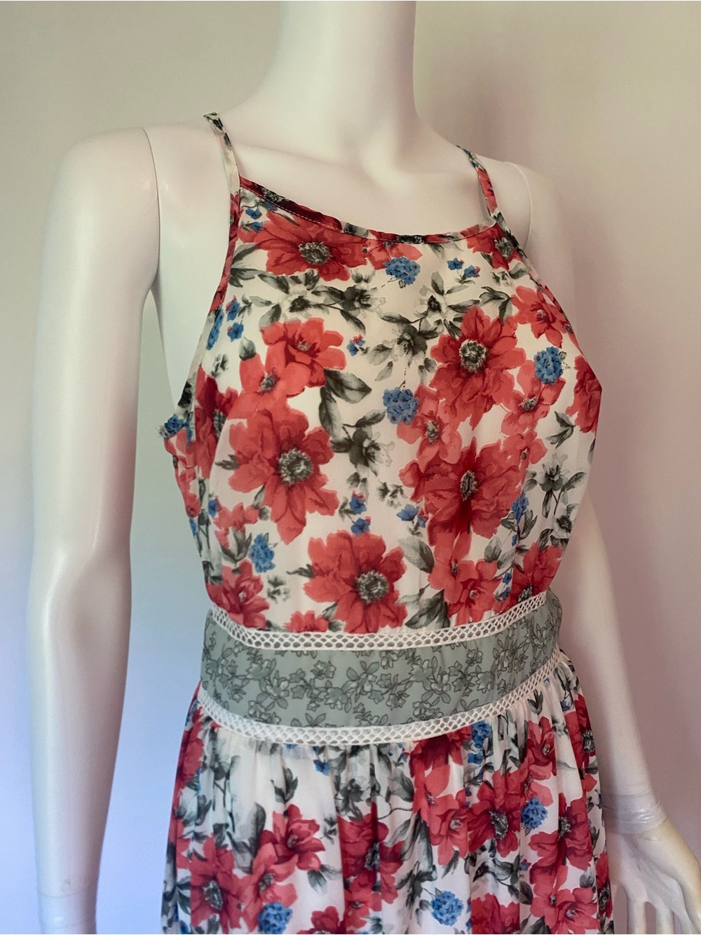 Japna Floral Maxi Dress in Red, Blue and White